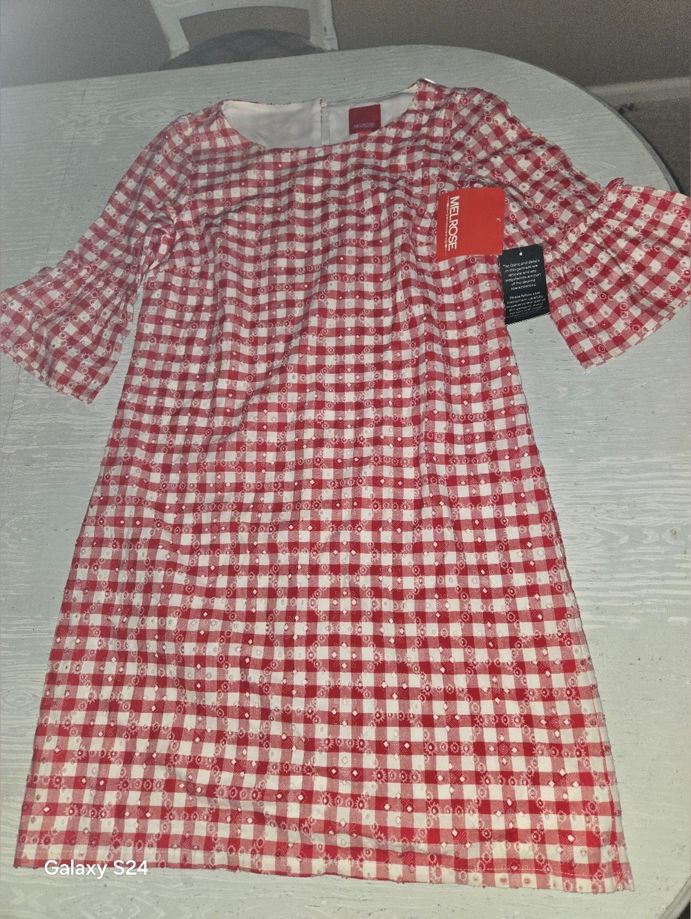 Red & White Gingham  Dress Womens 2P Melrose NWT Bell Sleeve